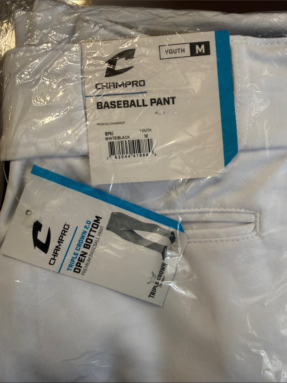 Champro Youth Baseball Pants in White/Black
